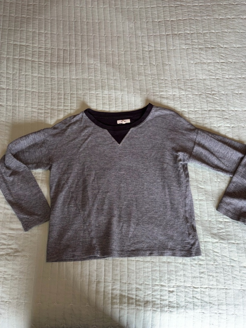 Madewell Heather Gray Long-Sleeve Top with Black Neck Trim